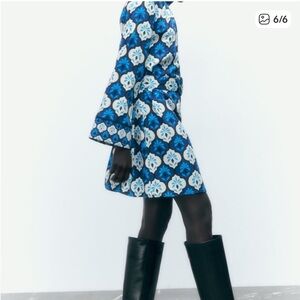 Zara Blue and Cream Floral Dress